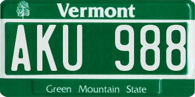 VT license plate AKU988
