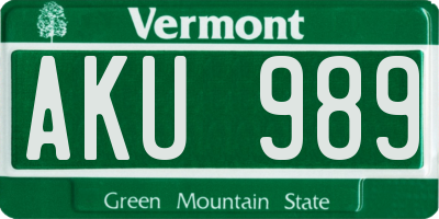 VT license plate AKU989
