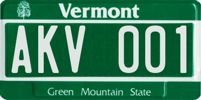 VT license plate AKV001