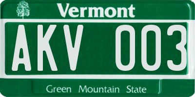 VT license plate AKV003