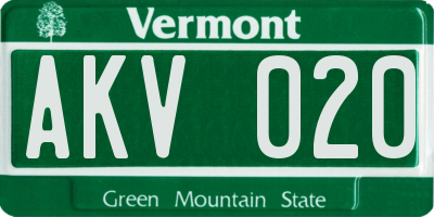 VT license plate AKV020