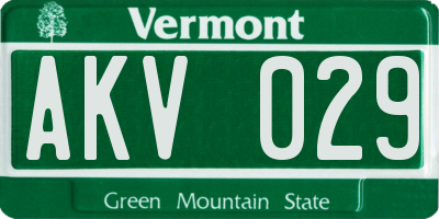 VT license plate AKV029