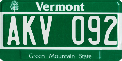 VT license plate AKV092