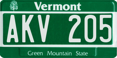VT license plate AKV205
