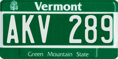 VT license plate AKV289