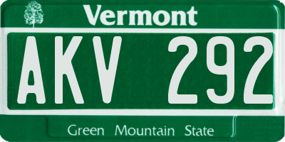 VT license plate AKV292