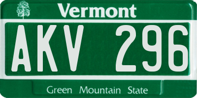VT license plate AKV296