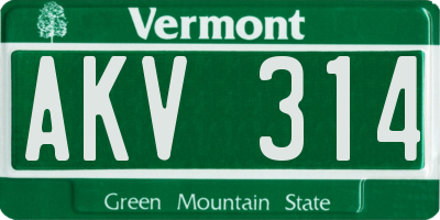 VT license plate AKV314
