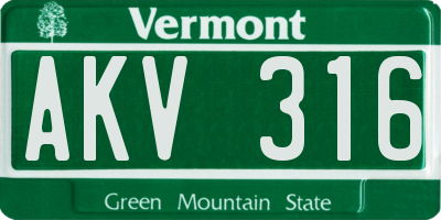 VT license plate AKV316