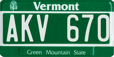 VT license plate AKV670