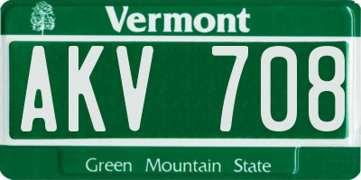 VT license plate AKV708