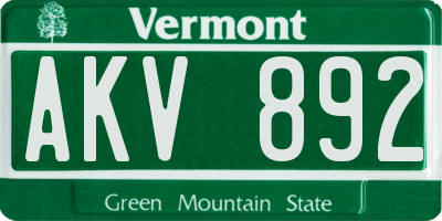 VT license plate AKV892
