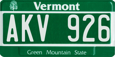 VT license plate AKV926