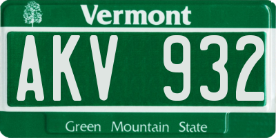 VT license plate AKV932