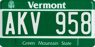 VT license plate AKV958