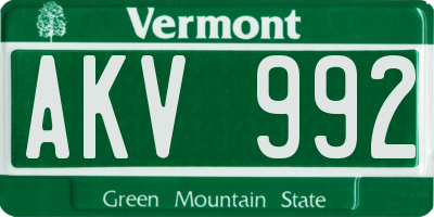 VT license plate AKV992