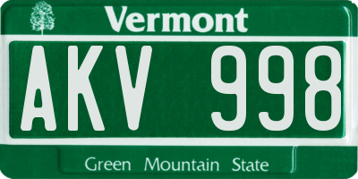VT license plate AKV998