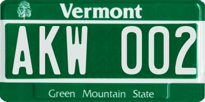 VT license plate AKW002