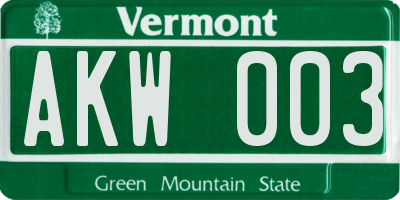 VT license plate AKW003