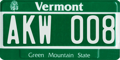 VT license plate AKW008