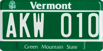 VT license plate AKW010