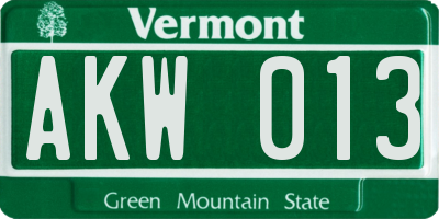VT license plate AKW013