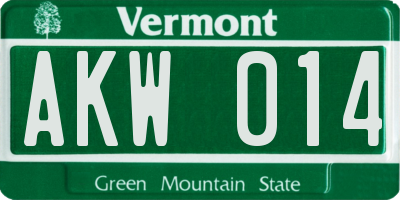 VT license plate AKW014