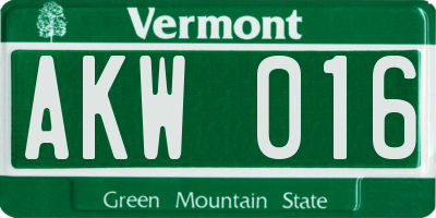 VT license plate AKW016