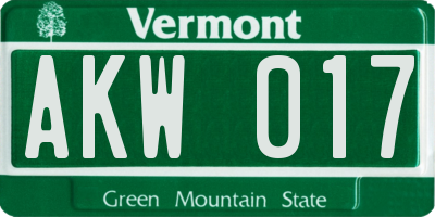 VT license plate AKW017
