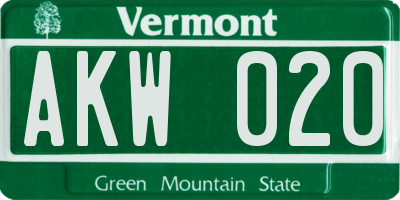 VT license plate AKW020
