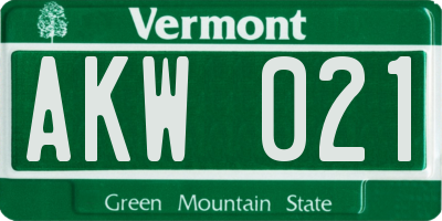 VT license plate AKW021