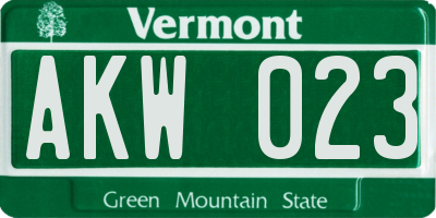 VT license plate AKW023