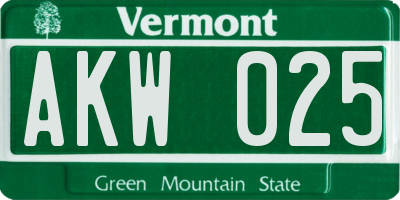VT license plate AKW025