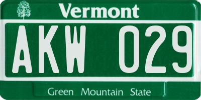 VT license plate AKW029
