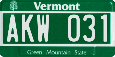 VT license plate AKW031