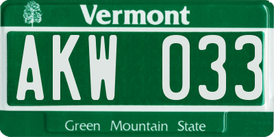 VT license plate AKW033