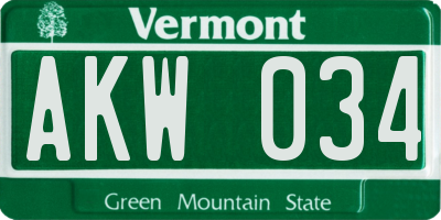 VT license plate AKW034