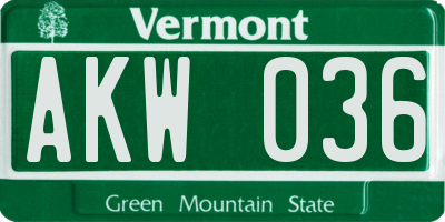 VT license plate AKW036