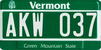 VT license plate AKW037