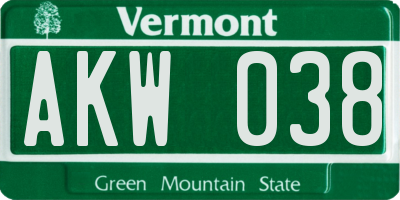 VT license plate AKW038