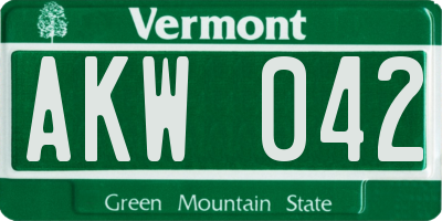 VT license plate AKW042