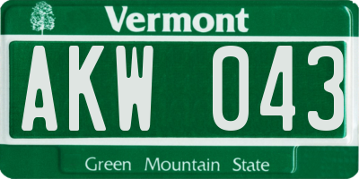 VT license plate AKW043