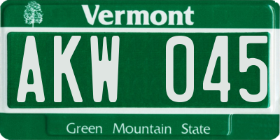 VT license plate AKW045