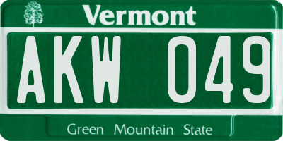 VT license plate AKW049