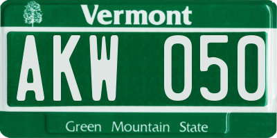 VT license plate AKW050