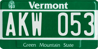 VT license plate AKW053