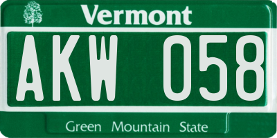 VT license plate AKW058