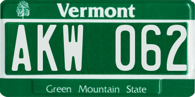 VT license plate AKW062