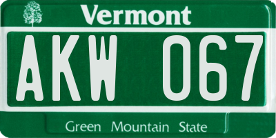 VT license plate AKW067