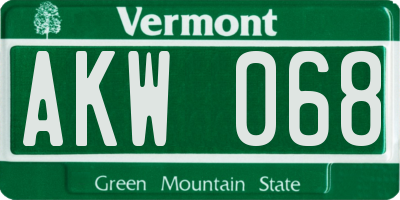 VT license plate AKW068